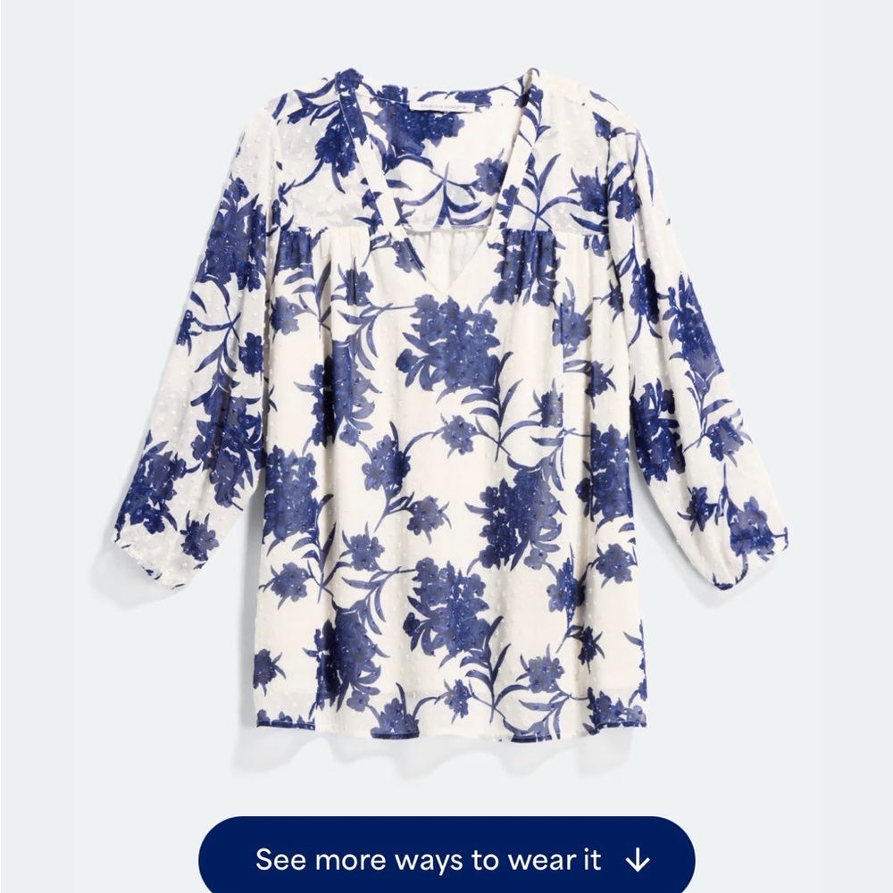 Floral Blue and White Blouse